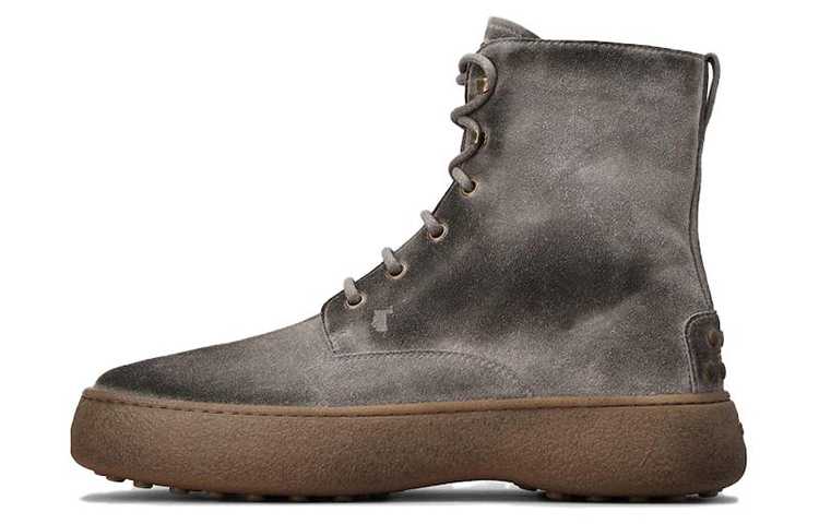 TOD'S Round Toe Thick Sole Lace-Up Boots 'Grey Brown'