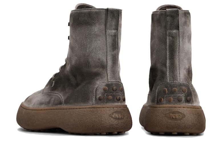 TOD'S Round Toe Thick Sole Lace-Up Boots 'Grey Brown' 圖 3