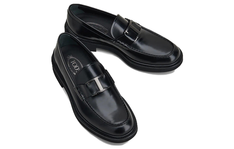 TOD'S T-Bar Buckle Leather Loafers 'Black' 圖 2