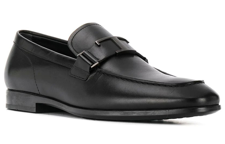 TOD'S T Logo Leather Loafers 'Black' 圖 3