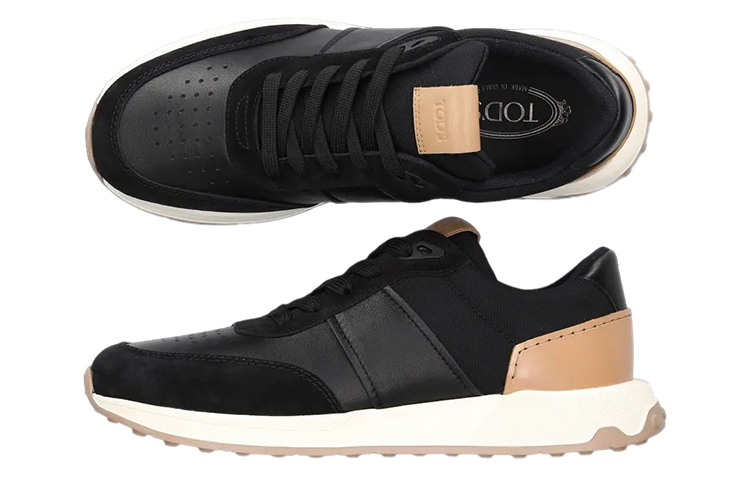 Shop TOD'S托德斯 皮革 時尚繫帶 低幫 運動休閒鞋 男款 黑色