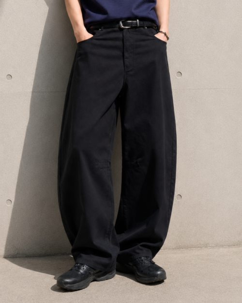 TOFFEE Curved Barrel Cotton Pants (Black) T6S-CBCPT57BK