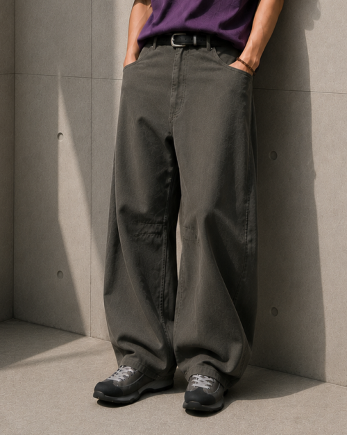 TOFFEE Curved Barrel Cotton Pants (Charcoal) T6S-CBCPT57CH
