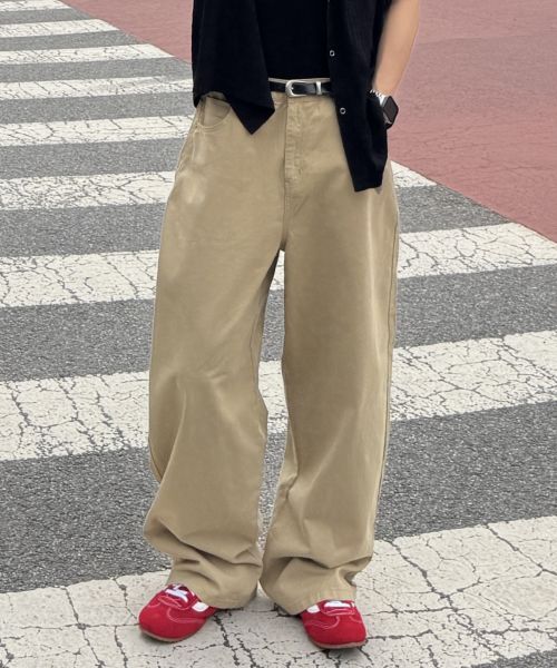 TOFFEE Curved Wide Cotton Pants (Beige) T6S-CWCPT52BE