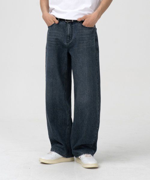 Toffee More Wide Denim Pants (Washed Greyish Blue) T1S-MWDPTWG