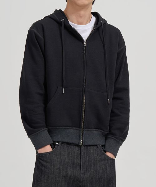 Toffee Semi Crop Hood Zip-Up (Black) T6S-SCHZU04BK