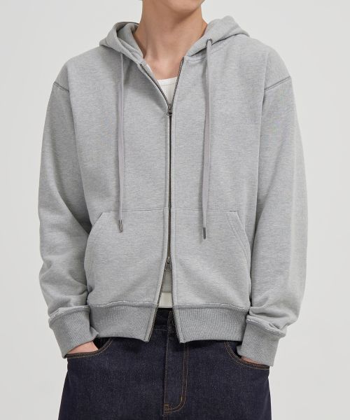 TOFFEE Semi Crop Hoodie Zip-Up (Melange Grey) T6S-SCHZU04MG