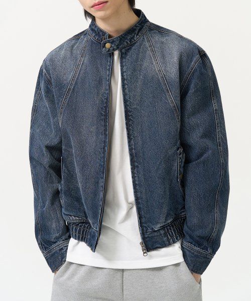 Toffee Vintage Snap Denim Blouson Jacket (Washed Indigo) T4S-VSDBJ216