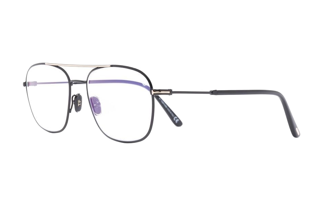 TOM FORD  Black Brass Aviator Optical Glasses with Logo Detail. FT5830B