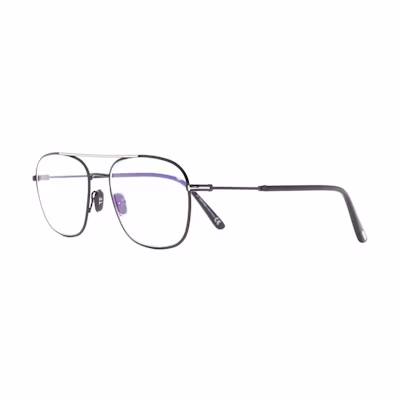 TOM FORD Black Brass Aviator Optical Glasses with Logo Detail. FT5830B