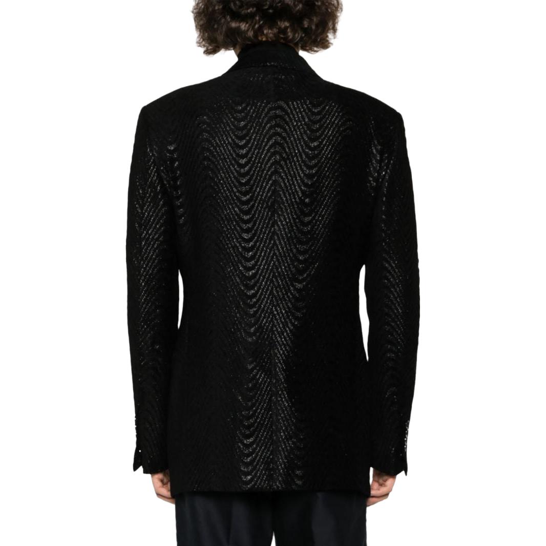 Shop TOM FORD 黑色圖紋提花單排扣西裝外套 JLAP02VM-P01
