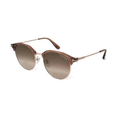 TOM FORD Brown Mirror Logo Nickel Alloy Plastic Browline Sunglasses. swft0889k45f55