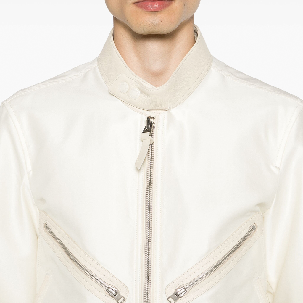 Details for TOM FORD Chaqueta Bomber Slim Fit Blanca Marfil con Cremallera y Cuello Alto. OBS027FMW027S24