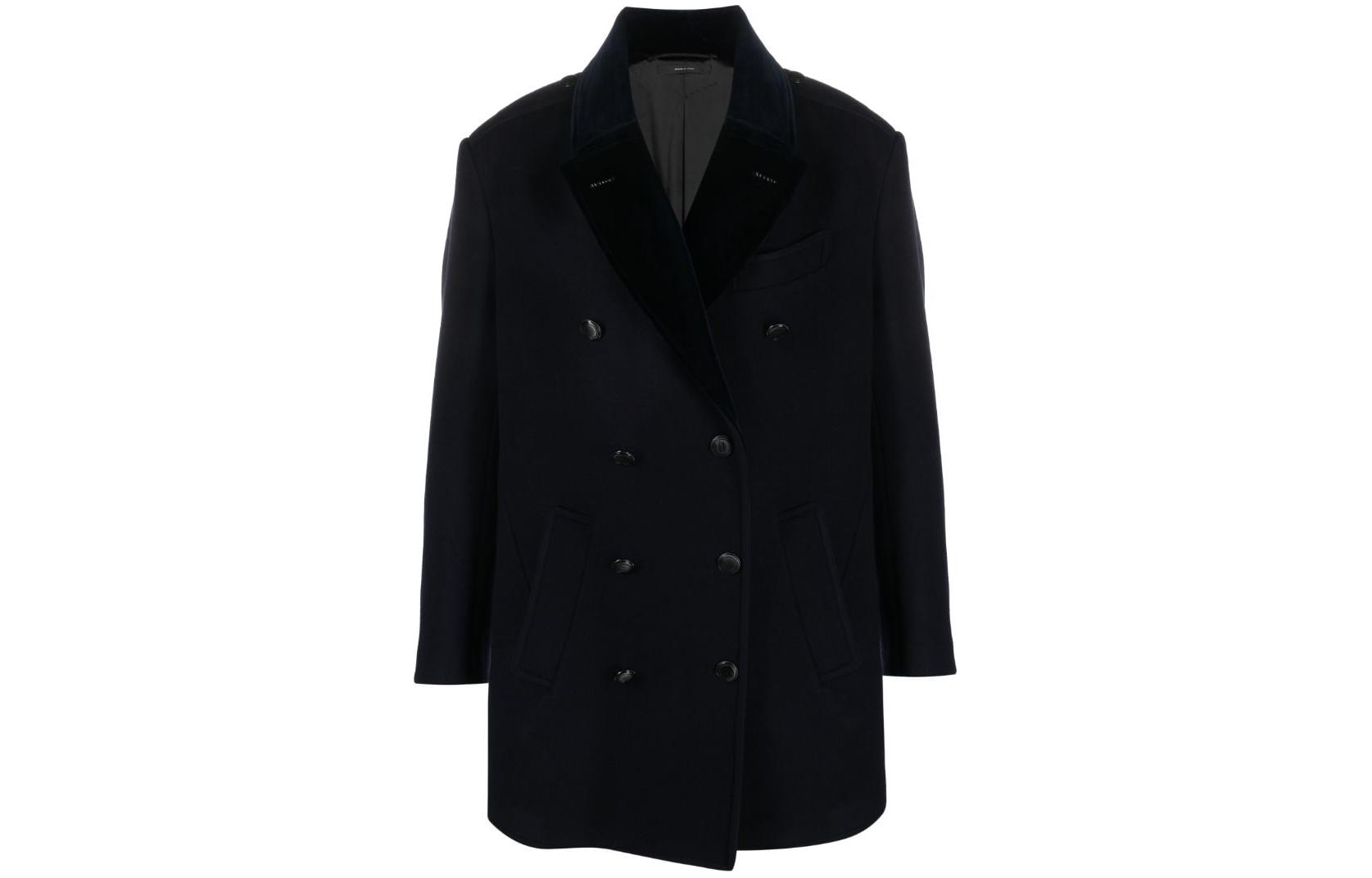 TOM FORD  Solid Double-Breasted Loose-Fit Long Coat Midnight Blue OPR003FMW020F23-HB781