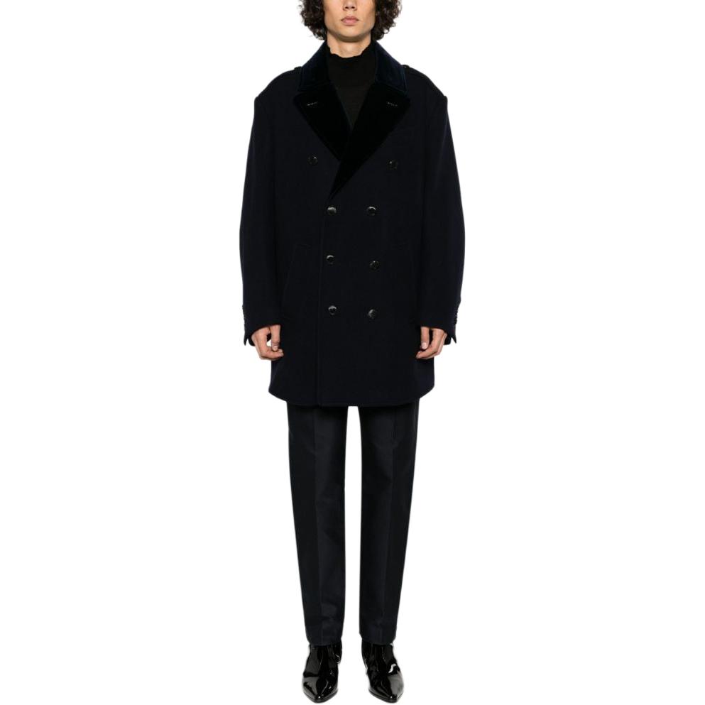 Lookbook 汤姆福特 双排扣宽松版长款大衣 深夜蓝 OPR003FMW020F23-HB781