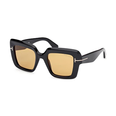 TOM FORD Square Acetate Black Sunglasses with Logo Temples FT1157