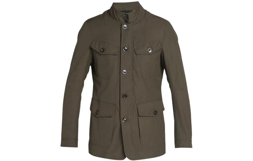 TOM FORD Army Green Solid Color Slim Fit Long Sleeve Jacket OJM002FMN017F23-FG822