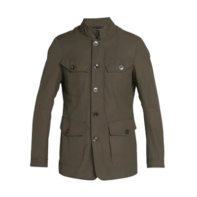 TOM FORD Army Green Solid Color Slim Fit Long Sleeve Jacket OJM002FMN017F23-FG822