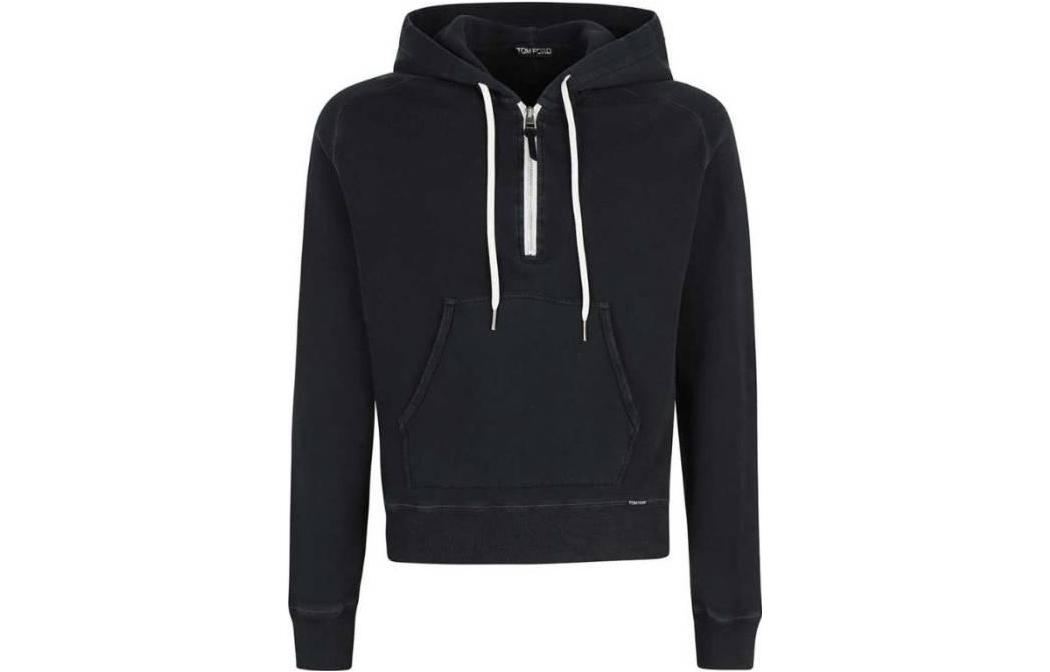 TOM FORD Black Half-Zip Drawstring Hoodie Pullover Long Sleeve BY265TFJ240-K49
