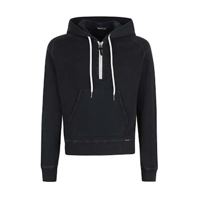 TOM FORD Black Half-Zip Drawstring Hoodie Pullover Long Sleeve BY265TFJ240-K49