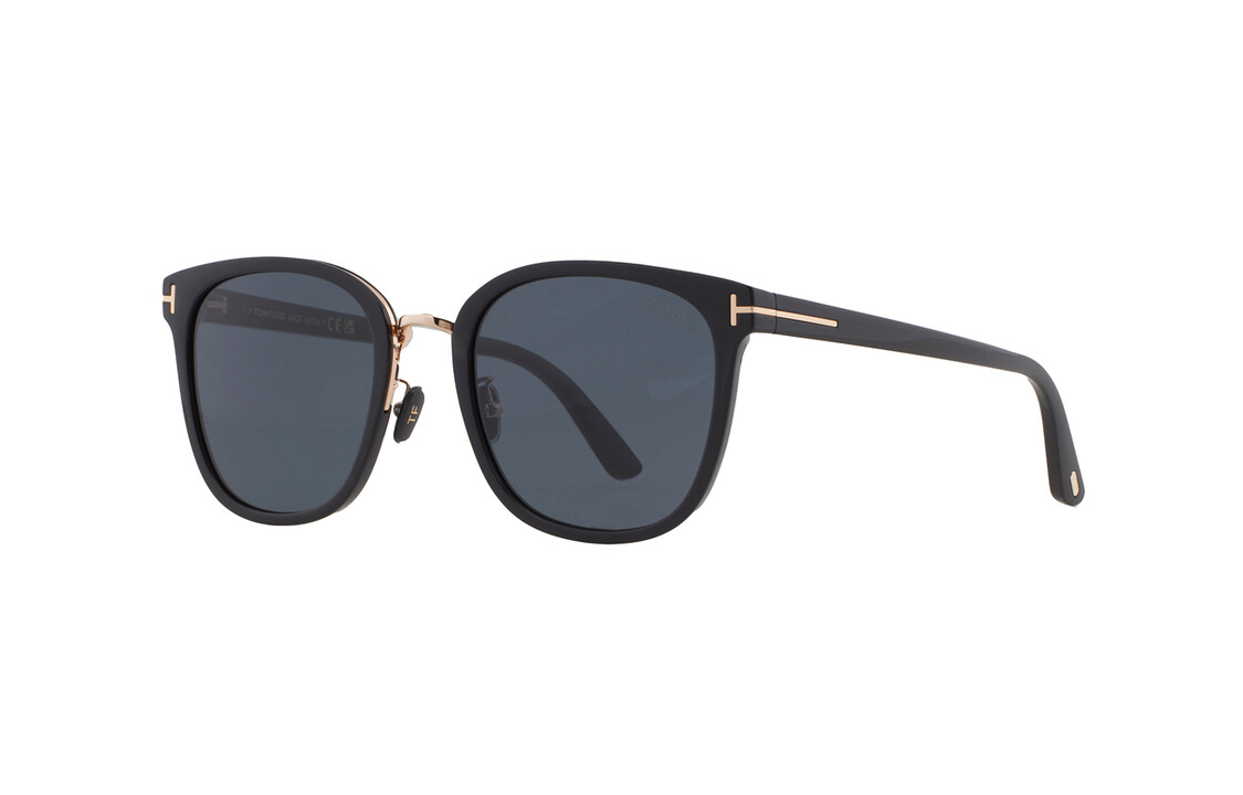 TOM FORD Black Square Sunglasses Unisex with Logo Temples FT0968K01A56