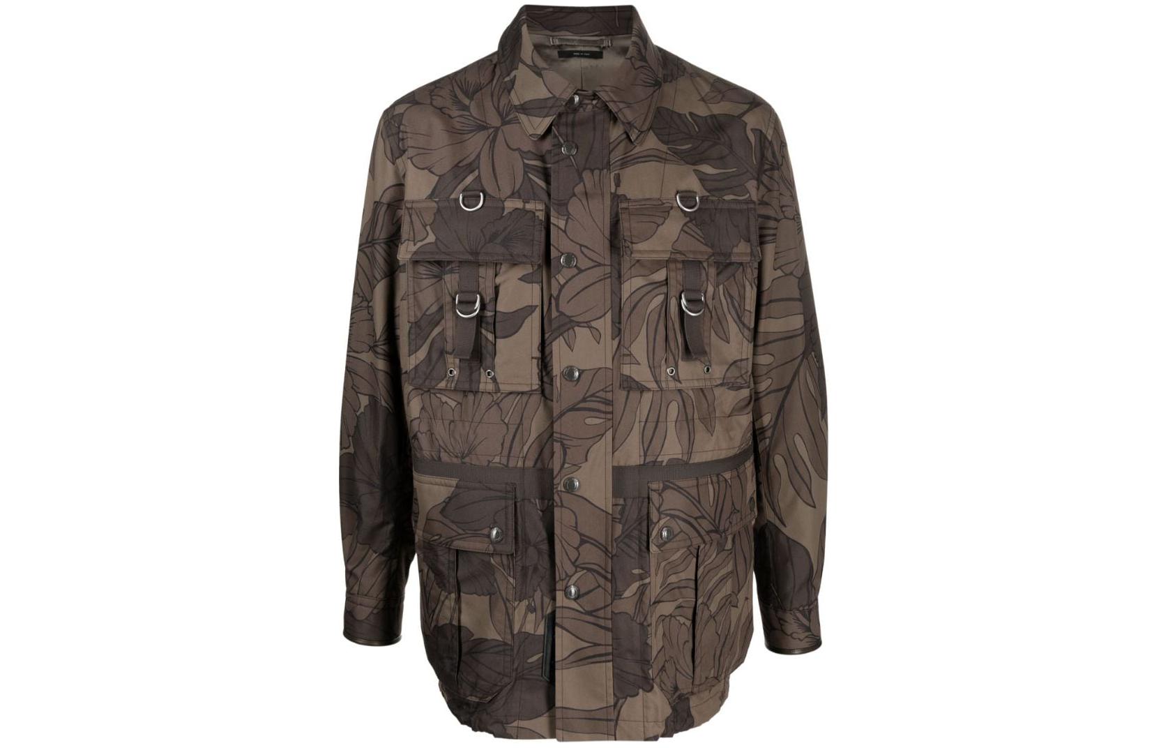 TOM FORD Floral Print Utility Jacket in Khaki TFO544BW099