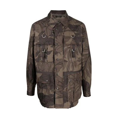TOM FORD Floral Print Utility Jacket in Khaki TFO544BW099