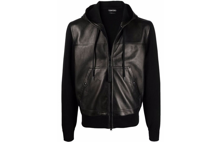 TOM FORD FW21 Black Leather Patchwork Long Sleeve Jacket TFKG54BYF23104