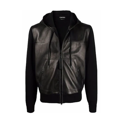 TOM FORD FW21 Black Leather Patchwork Long Sleeve Jacket TFKG54BYF23104