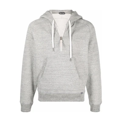 TOM FORD FW21 Cotton Half-Zip Hoodie Jacket Grey BY292TFJ239K03