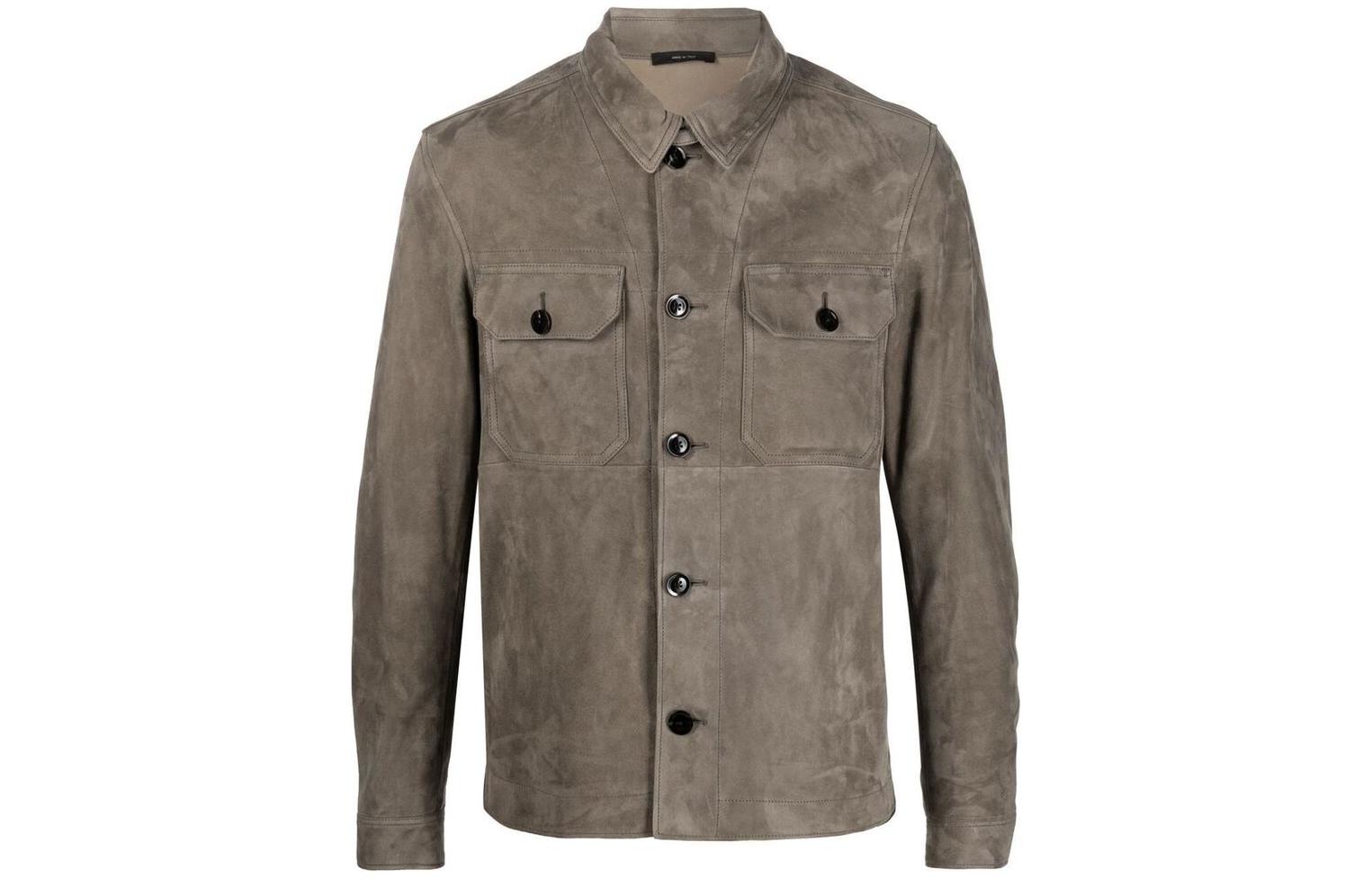 TOM FORD FW22 Distressed Suede Button-Up Jacket Brown Outerwear TFL945BA414-V05