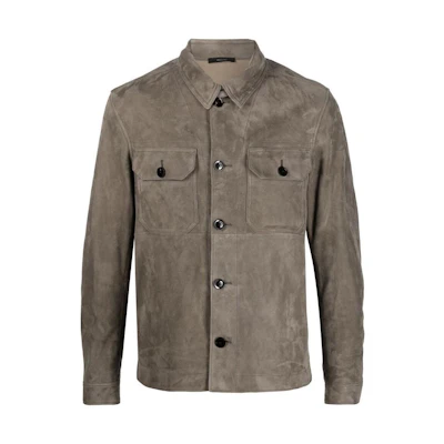 TOM FORD FW22 Distressed Suede Button-Up Jacket Brown Outerwear TFL945BA414-V05