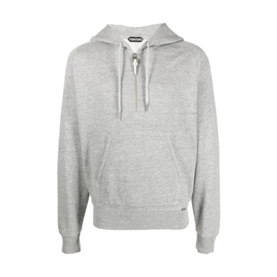 TOM FORD FW22 Solid Color Half-Zip Pullover Hoodie Grey BA219TFJ312-K03