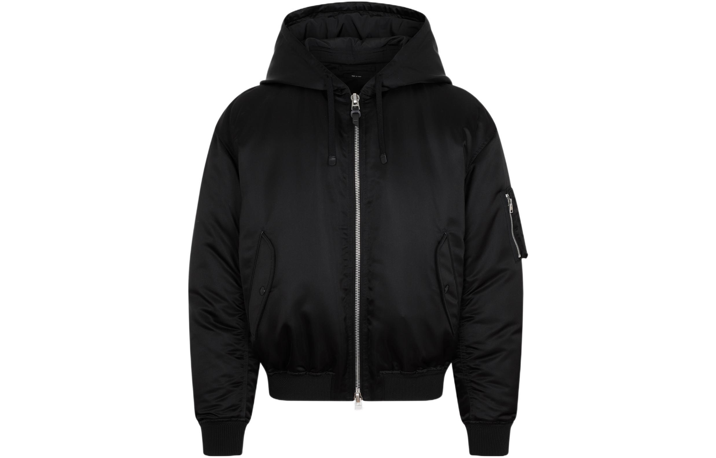 TOM FORD FW22 Solid Color Hooded Zip Jacket for Men - Black BA007TFO568K09