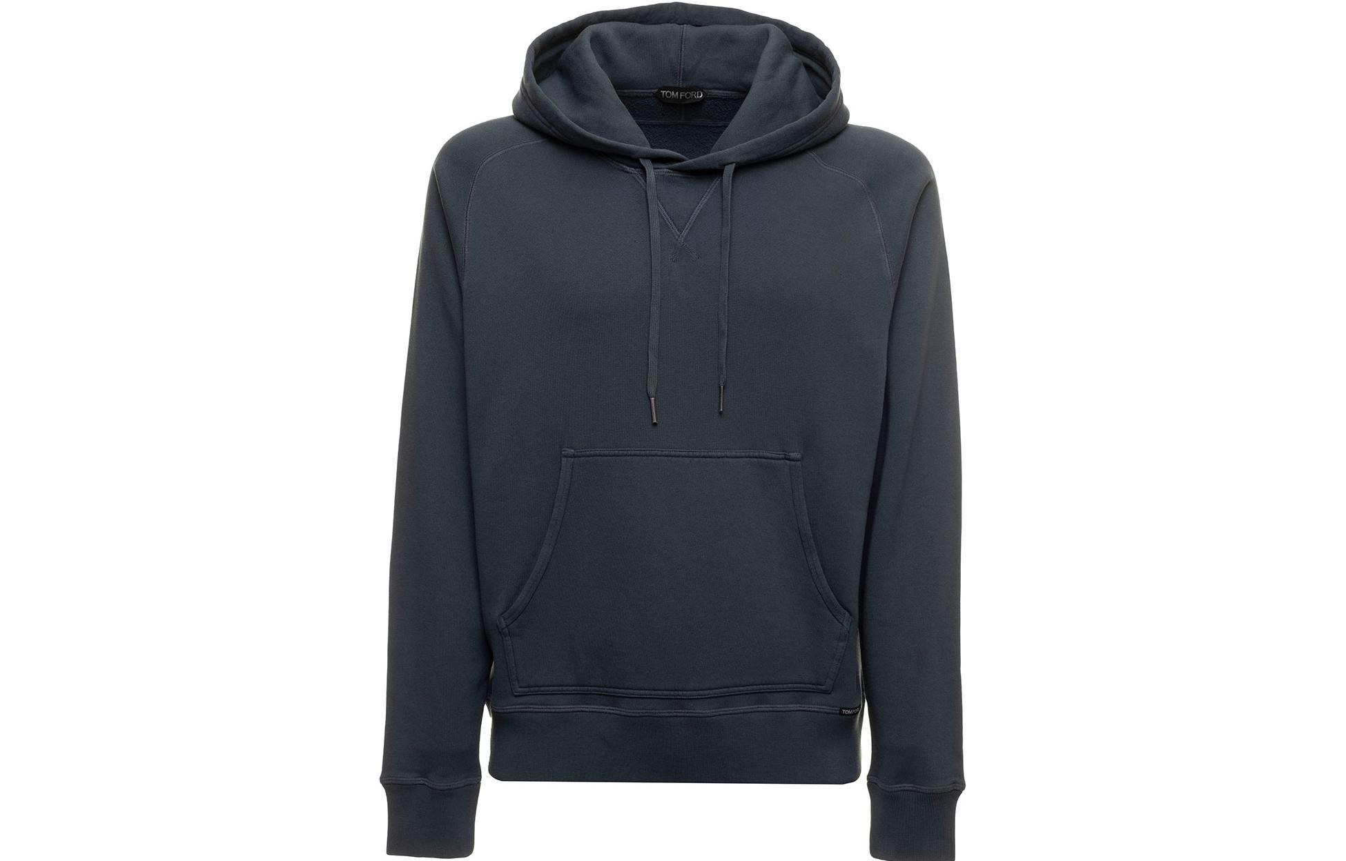 TOM FORD FW22 Solid Drawstring Hoodie Long Sleeve Blue BA265-TFJ259-B47