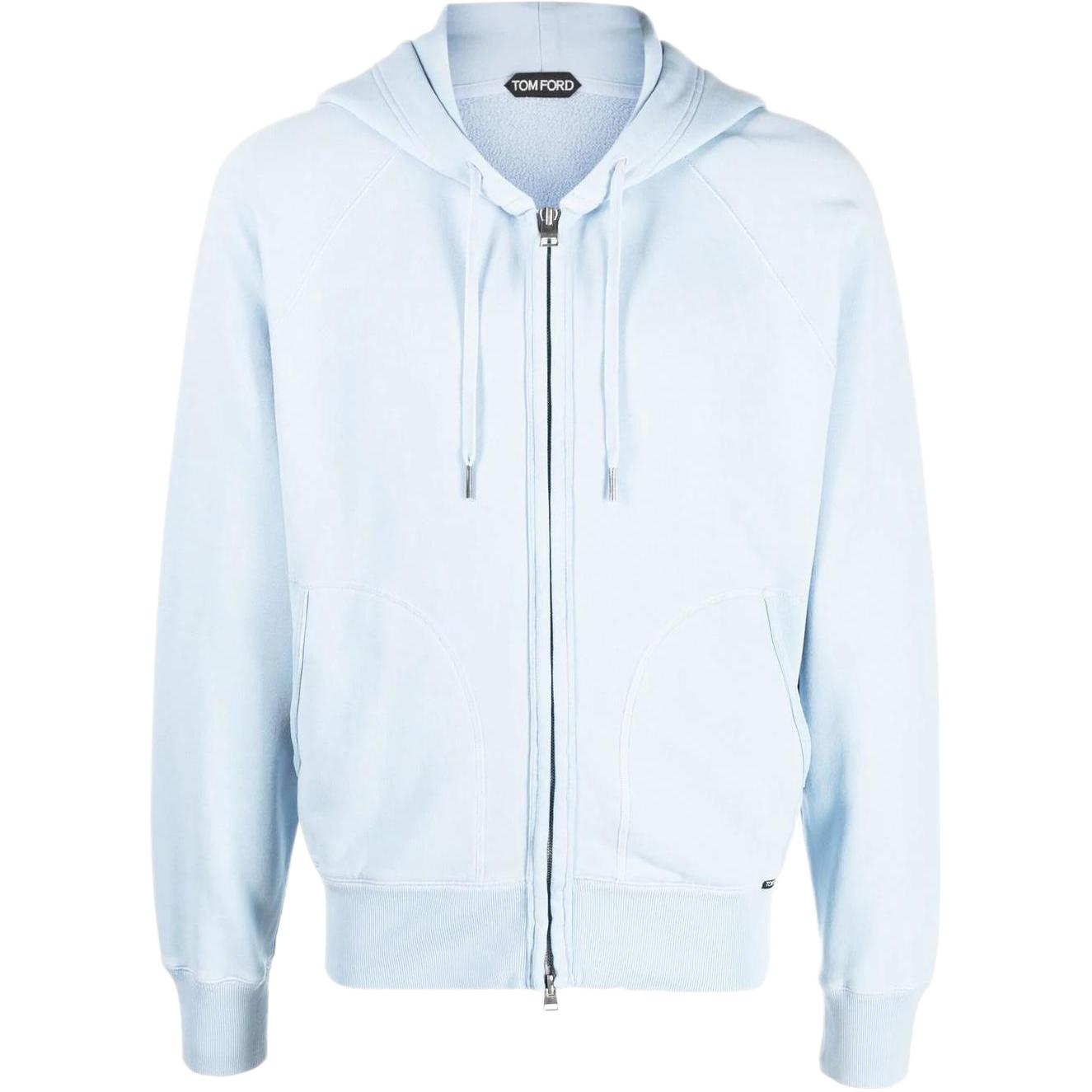 TOM FORD FW22 Solid Drawstring Zip Hoodie Blue BA265TFJ986B43