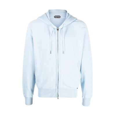 TOM FORD FW22 Solid Drawstring Zip Hoodie Blue BA265TFJ986B43