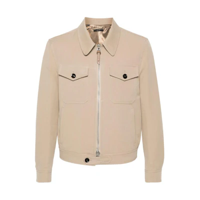 TOM FORD FW23 Beige Solid Zip-Up Casual Jacket OBS010FMC049F23