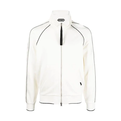 TOM FORD FW23 Color-Block Logo High-Neck Long-Sleeve Jacket Men’s Off-White JZL005JMV001S23