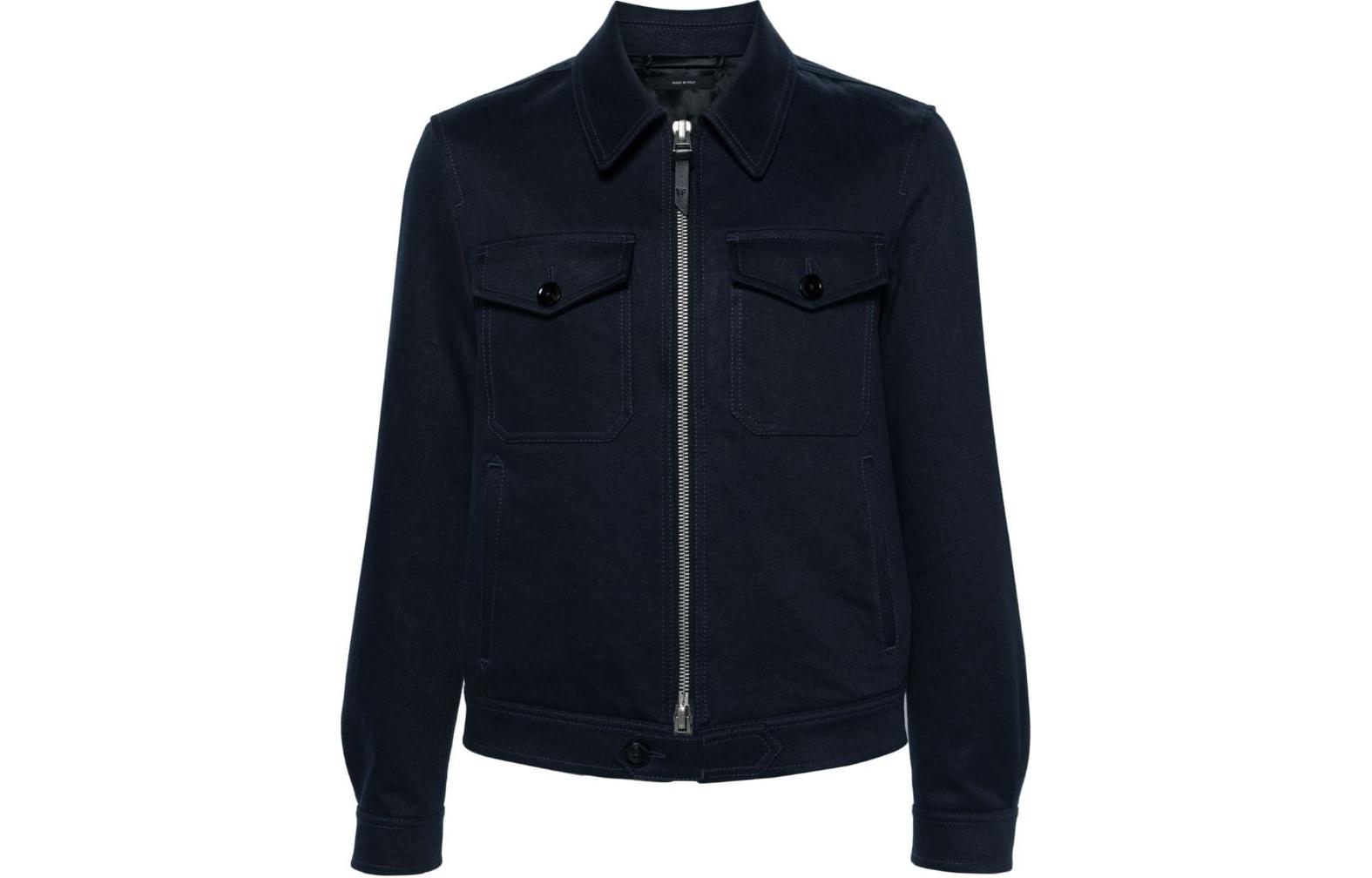 TOM FORD FW23 Indigo Zip-Up Solid Color Loose-Fit Jacket OBS029FMC093S24