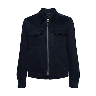 TOM FORD FW23 Indigo Zip-Up Solid Color Loose-Fit Jacket OBS029FMC093S24