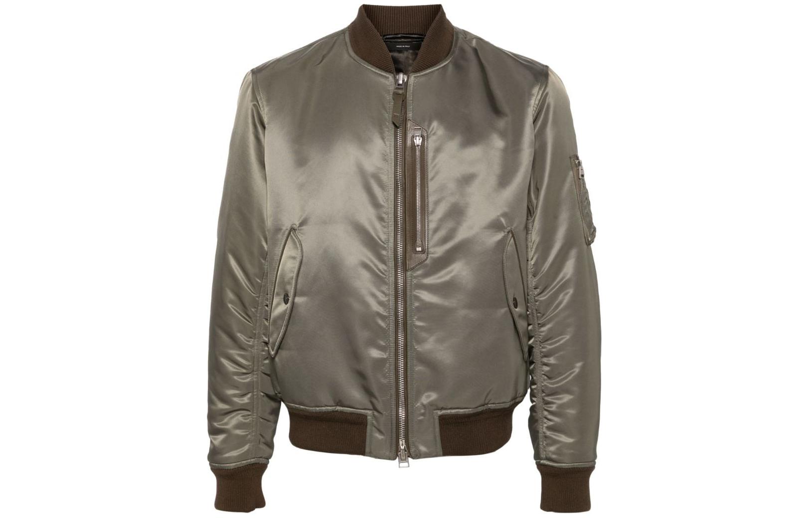 TOM FORD FW23 Olive Green Patchwork Zip Loose-Fit Jacket for Men OBB001FMP006S24