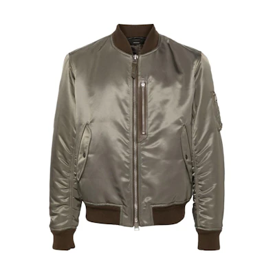 TOM FORD FW23 Olive Green Patchwork Zip Loose-Fit Jacket for Men OBB001FMP006S24