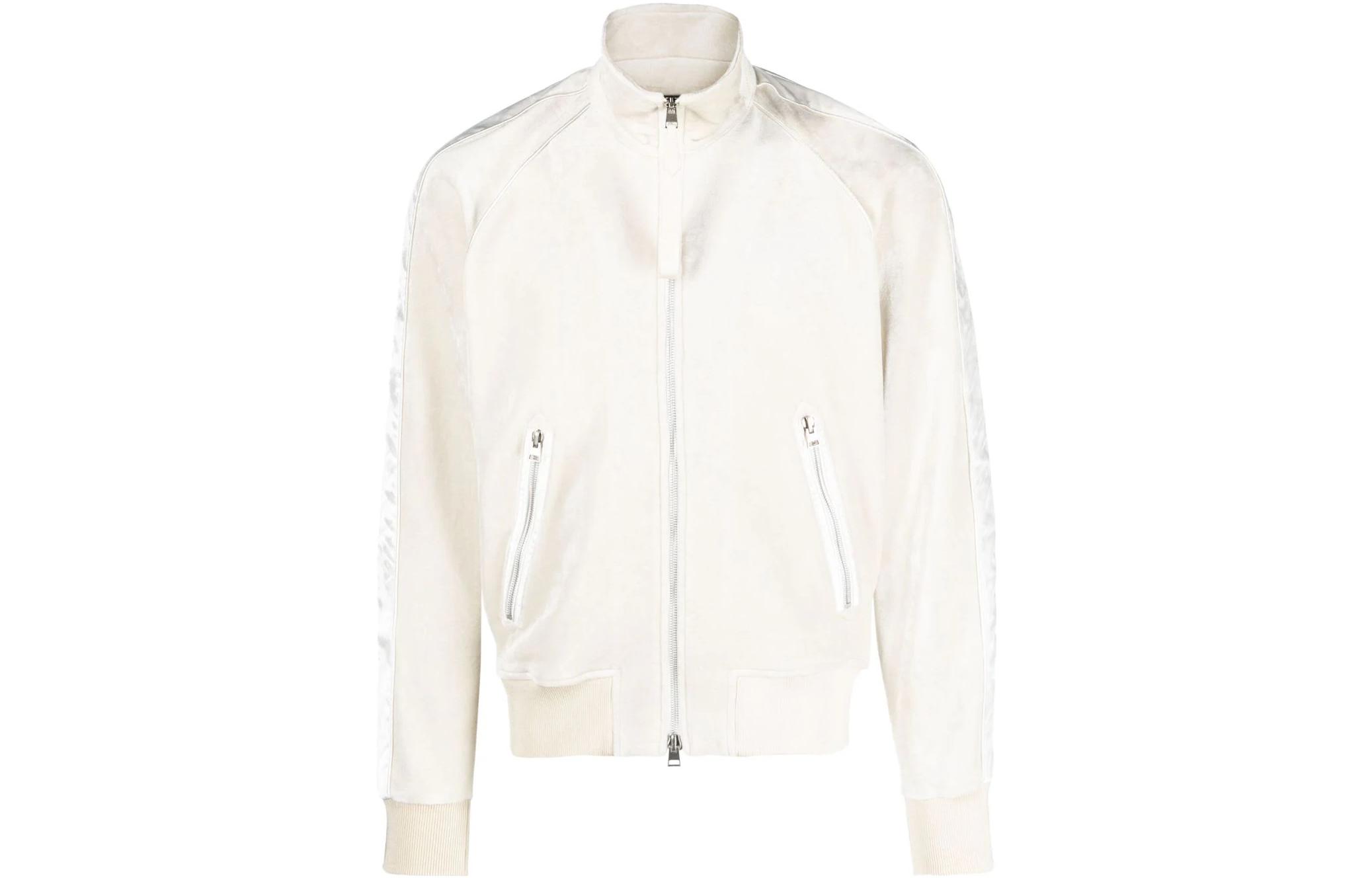 TOM FORD FW23 Side Stripe Lettering High-Neck Zip Sweatshirt Ivory JZL008JMV009F23