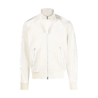 TOM FORD FW23 Side Stripe Lettering High-Neck Zip Sweatshirt Ivory JZL008JMV009F23