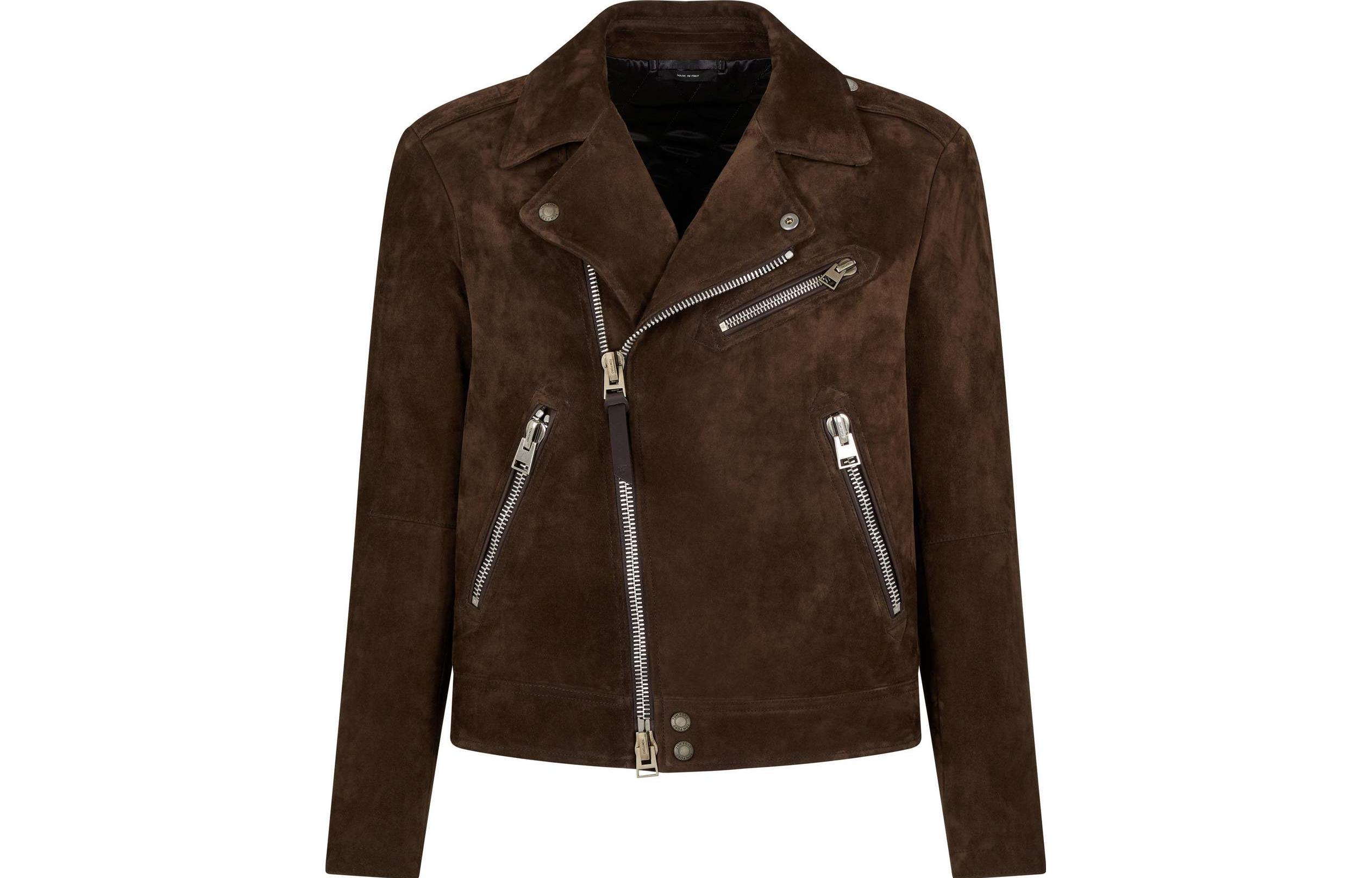 TOM FORD FW23 Suede Asymmetric Jacket in Chocolate Brown LXR004LMS002KB515