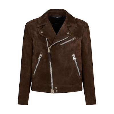 TOM FORD FW23 Suede Asymmetric Jacket in Chocolate Brown LXR004LMS002KB515