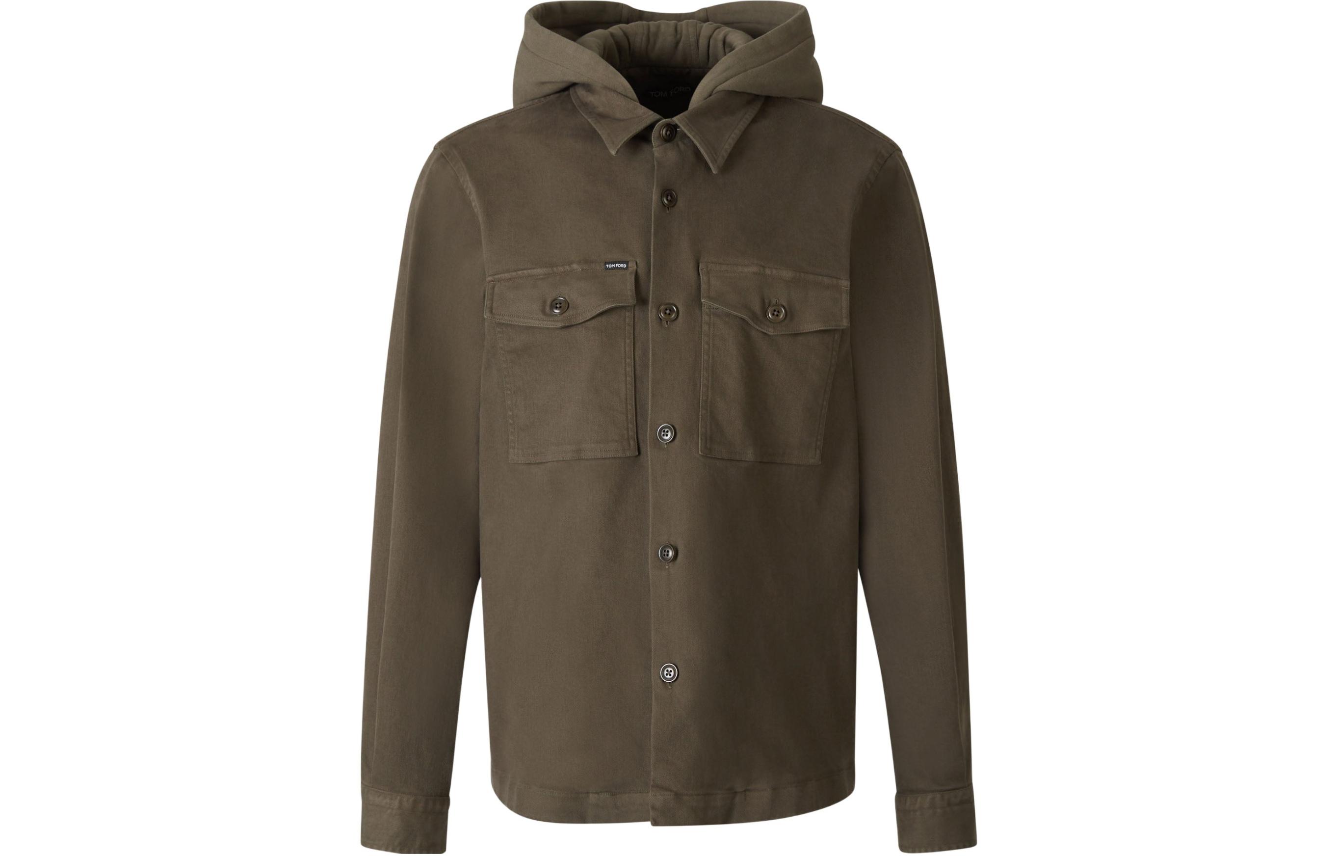 TOM FORD Green Solid Slim-Fit Hooded Long Sleeve Jacket Coat HXH004FMC056F23-FG798