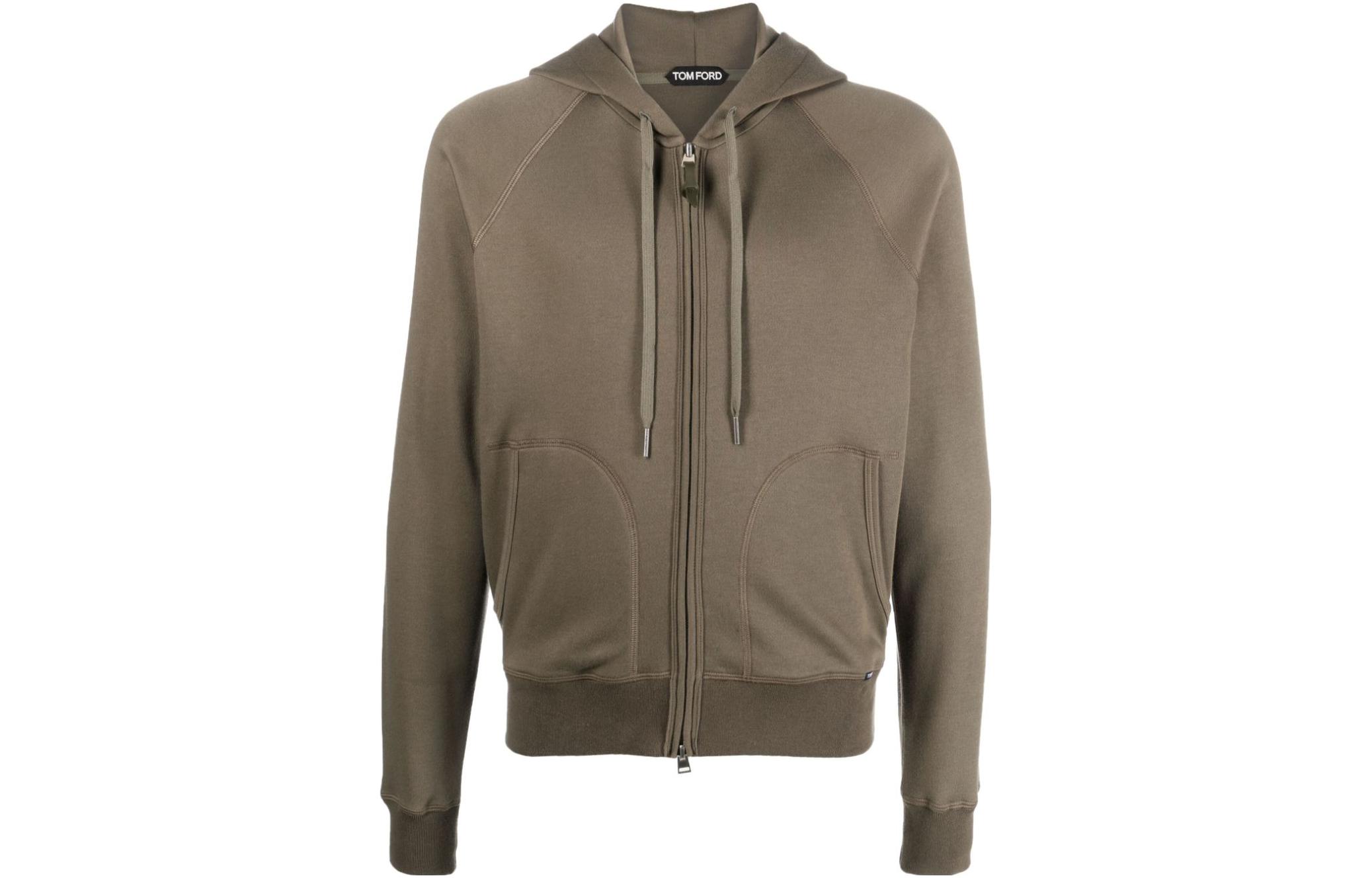 TOM FORD Khaki Solid Color Hoodie with Zipper and Long Sleeves JDL002JMC012F23FG799