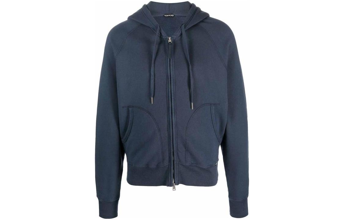 TOM FORD Men’s Fitted Solid Color Hooded Zip-Up Sweatshirt Blue JDL001JMC006S23-HB781